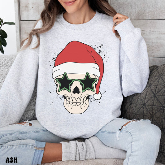 SANTA SKELETON SWEATSHIRT *GREEN SUNGLASSES*