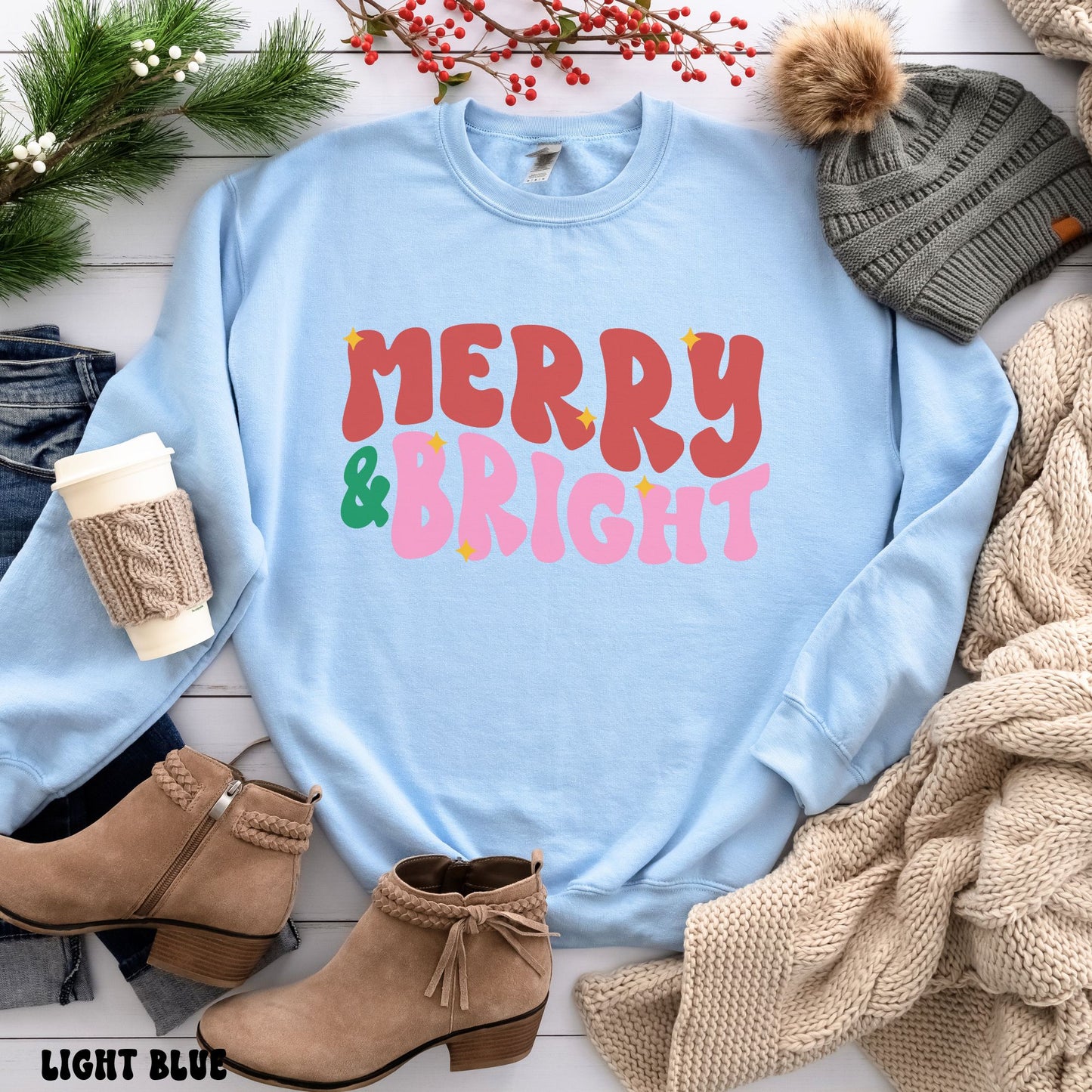 MERRY & BRIGHT SWEATSHIRT *6 COLOR OPTIONS*